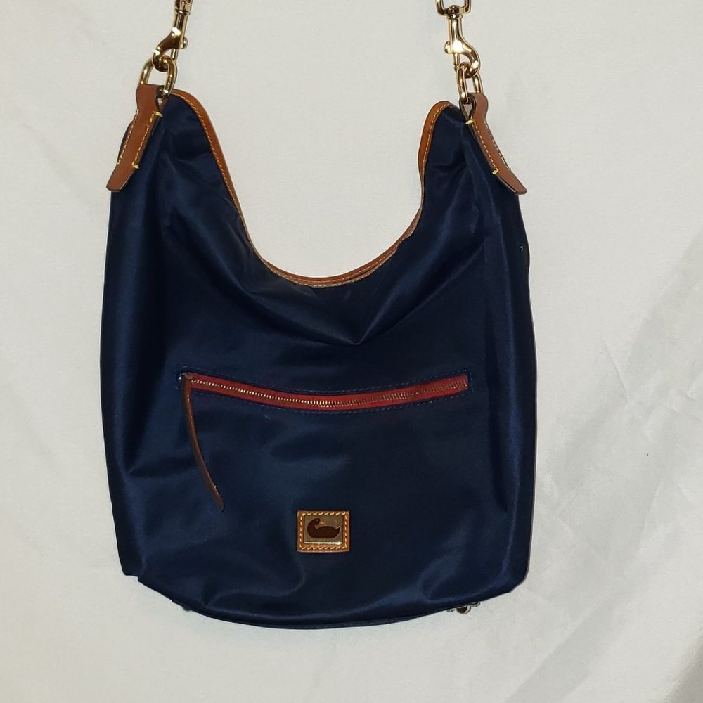 Dooney & Bourke Navy Hobo Bag with Brown Accents